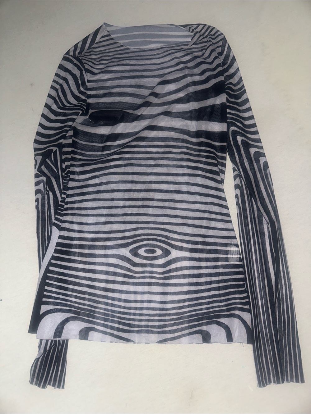 Womens Size L Striped Black and White Long Sleeve Sheer Top